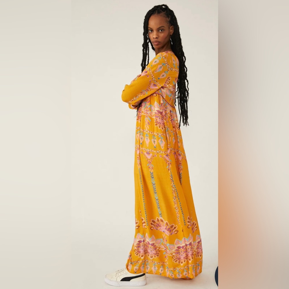 Free People Yellow and Pink Midi Dress